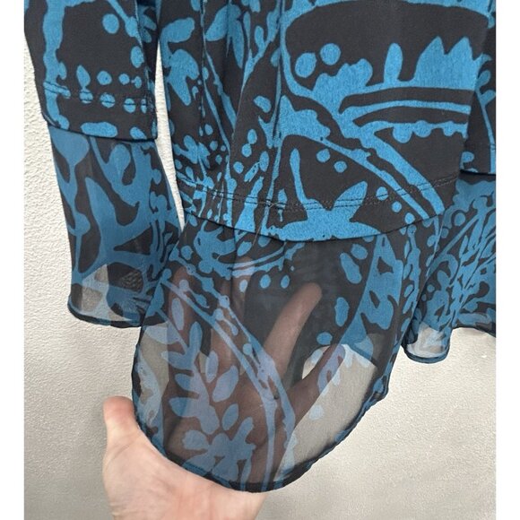 Susan Graver Womens Top Size XL Blue Black Liquid Knit Damask Floral Office - Picture 4 of 7